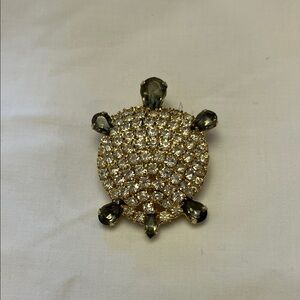 Gold-Tone Turtle Brooch with Smoky Teardrops